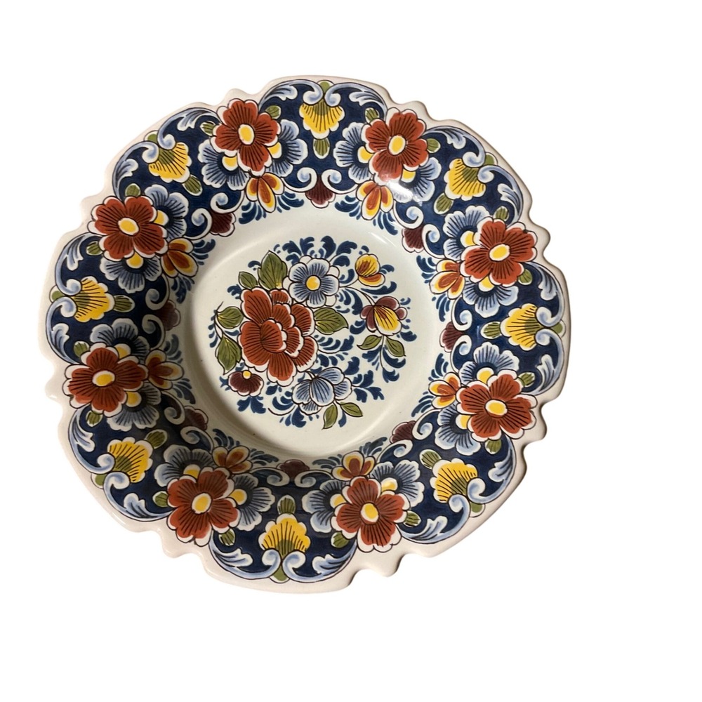 Delft Plate Unisex OS Multicolor Excellence Floral Scalloped Hand Painted 7.5"